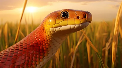Red and Yellow Snake Close-up at Sunset
