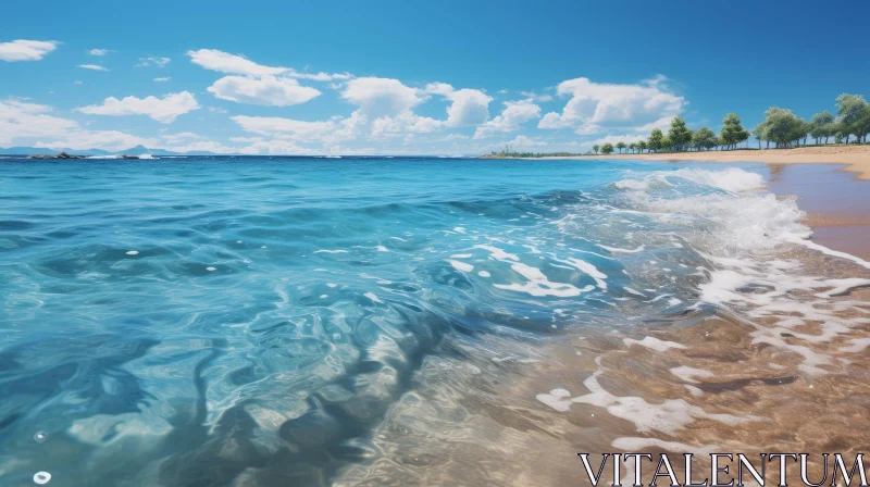 Tranquil Beachscape with Clear Blue Water AI Image