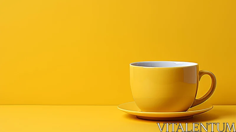 AI ART Yellow Coffee Cup and Saucer on Background