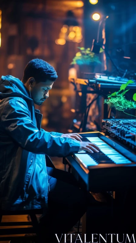 Young Man Playing Synthesizer - Musician Portrait AI Image