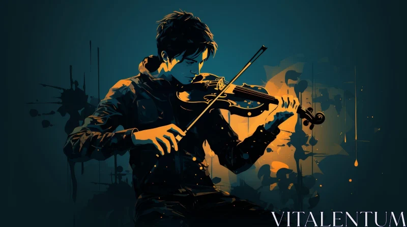 AI ART Young Man Playing Violin - Digital Art