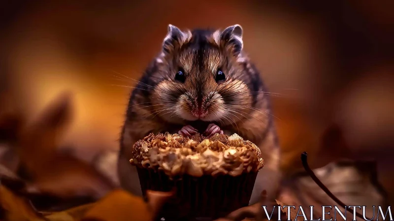 AI ART Close-up Rodent Eating Cupcake