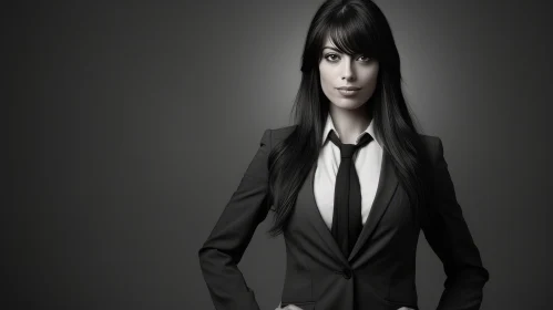 Confident Businesswoman in Black Suit