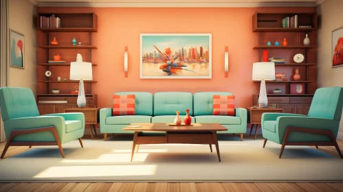 Cozy Mid-Century Modern Living Room Design