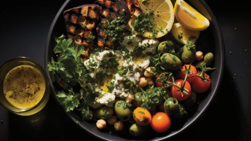 Delicious Mediterranean Bowl with Grilled Eggplant and Burrata Cheese