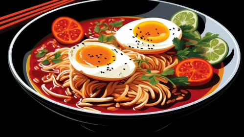 Delicious Ramen Bowl with Eggs and Tomatoes