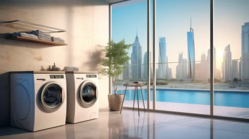 Modern Laundry Room with City View