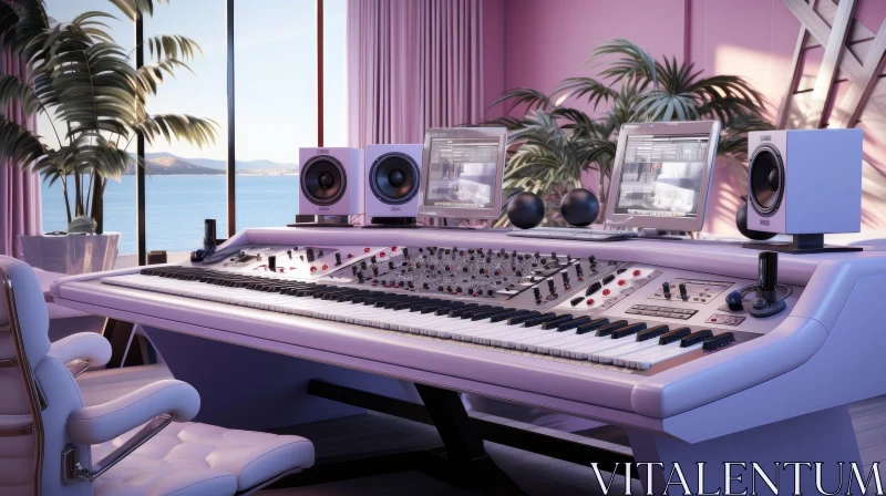Modern Music Studio 3D Rendering with Ocean View AI Image