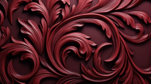 Red Floral Ornament on Burgundy Background - 3D Rendering