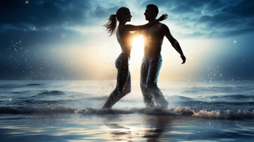 Romantic Sunset Dance in the Sea