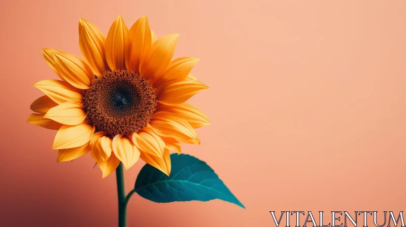 Sunflower Bloom on Orange Background AI Image