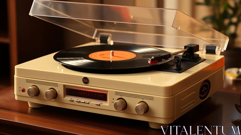 Vintage Record Player on Wooden Table AI Image
