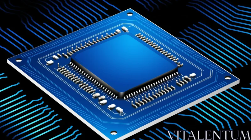 AI ART Blue and Black Computer Chip on Circuit Board - Close-up View