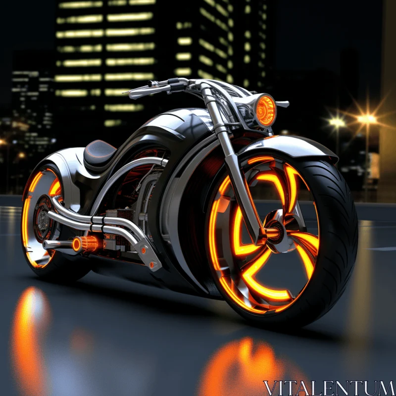 Captivating Motorcycle Art: Dark Silver and Orange Urban Scene AI Image