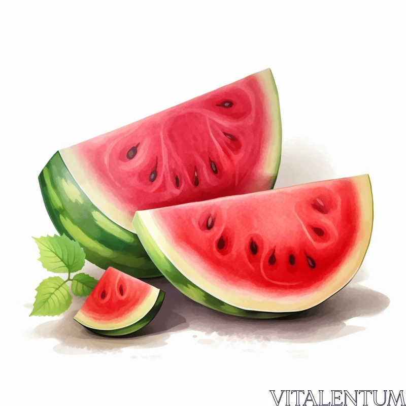 Fresh Watermelon Slice Illustration on White Background AI Image