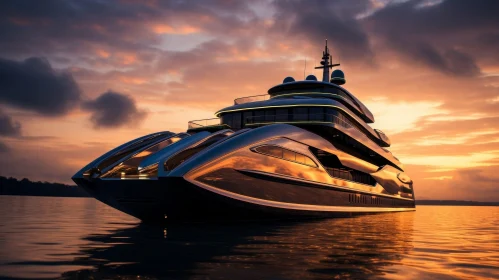 Luxurious Yacht at Sunset on Calm Sea