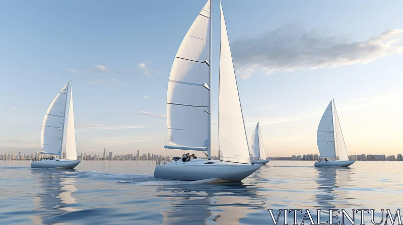 Majestic Sailing Yachts Regatta on Blue Sea AI Image