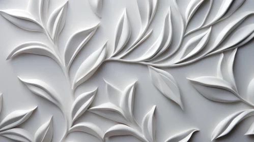 Realistic 3D White Textured Background with Leaves and Twigs