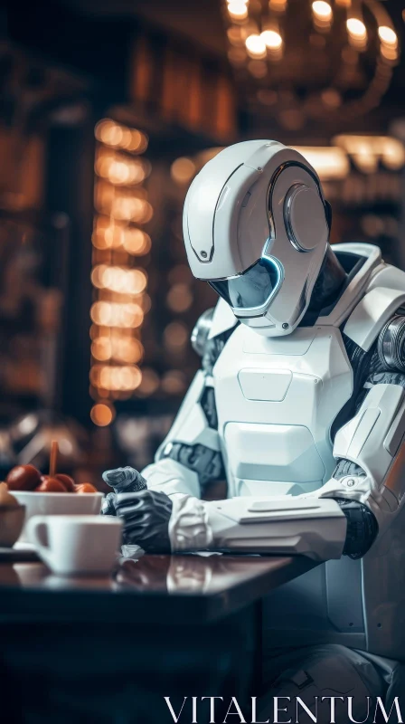 White Robot Dining Experience at Restaurant AI Image