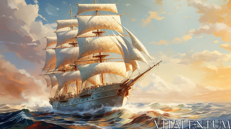 Dramatic Sailing Ship Painting at Sea AI Image