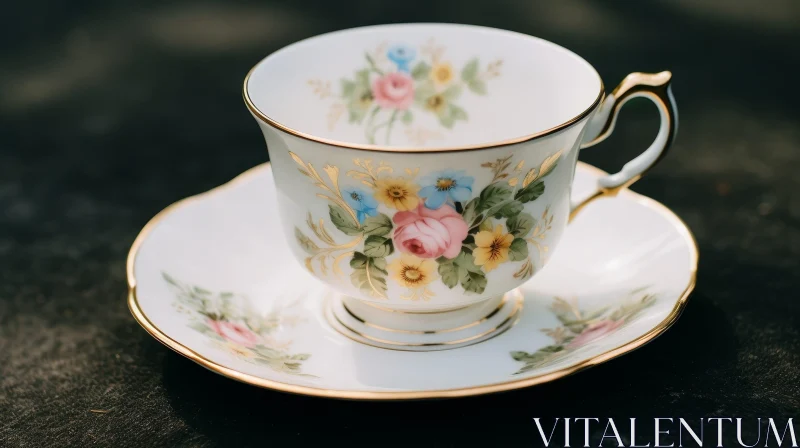 AI ART Elegant Bone China Teacup with Floral Design