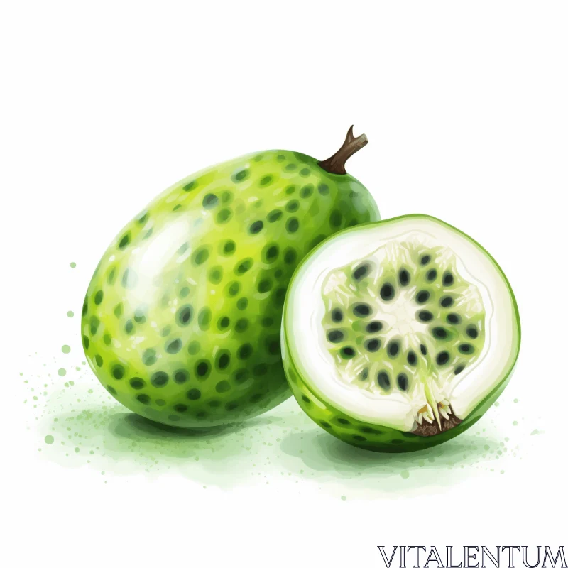 Green Passion Fruit Illustration on White Background AI Image