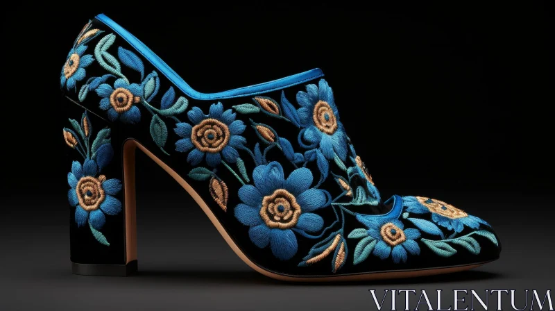 Blue Embroidered Velvet High Heel Shoe AI Image
