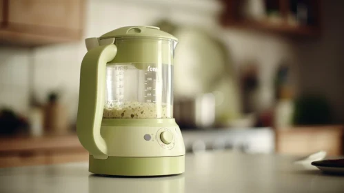 Green and White Baby Food Maker in Kitchen