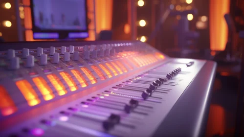 Professional Audio Mixing Console in Dimly Lit Room