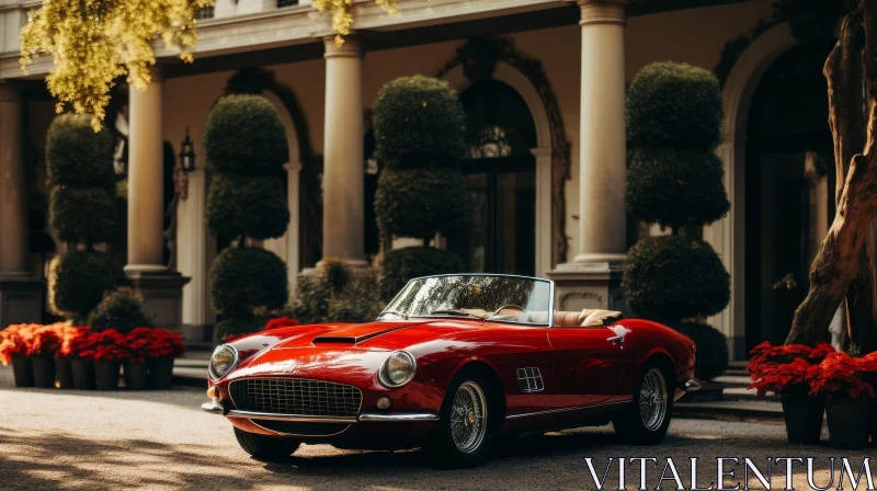 AI ART Red Vintage Car at Luxurious Mansion | Ferrari 250 GT California Spyder
