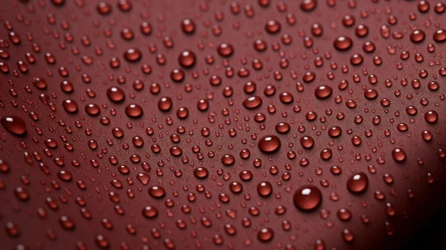 Red Water Drops on Reflective Surface