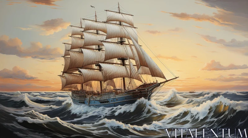 Sailing Ship in Rough Sea Artwork AI Image