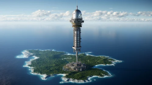 Futuristic Science Fiction Tower on Island