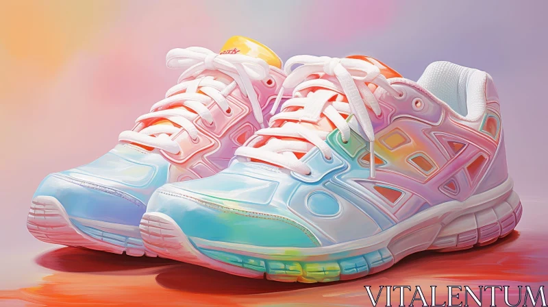 Multicolored Sneakers with Untied White Shoelaces AI Image