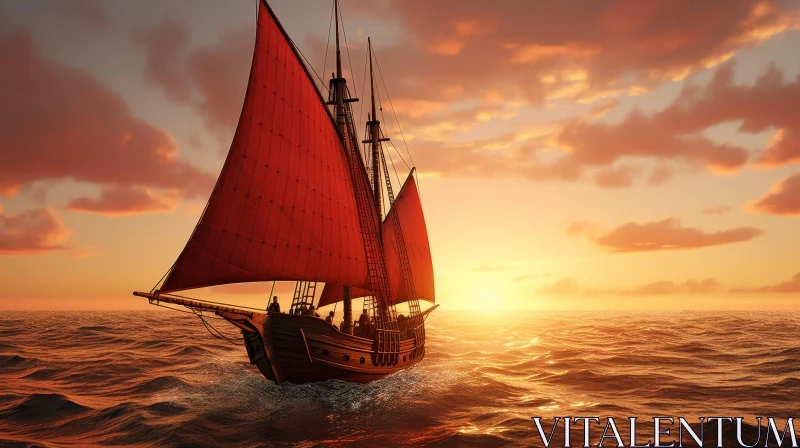 Pirate Ship Sailing on High Seas - Digital Painting AI Image