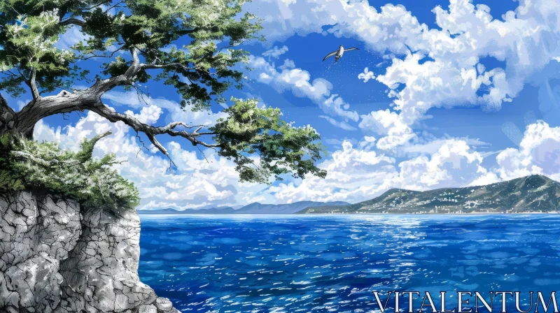 Serene Ocean Cliff Landscape AI Image