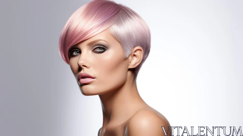 Serious Young Woman with Short Pink Hair - Fashion Portrait AI Image