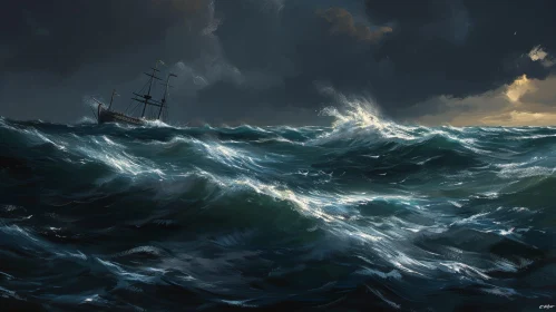 Dark Stormy Sea Ship Drama
