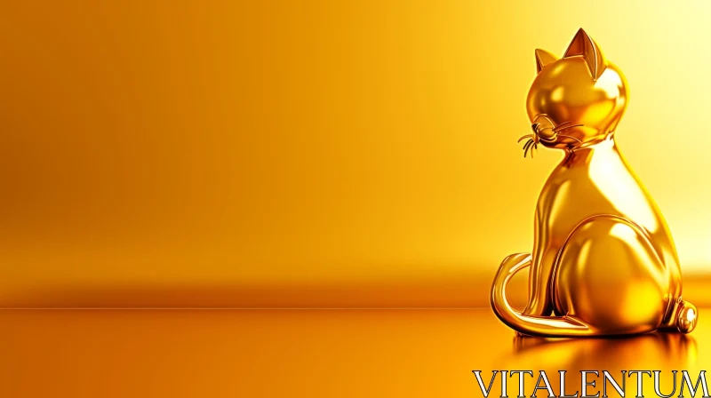 Golden Cat 3D Rendering on Glossy Floor AI Image