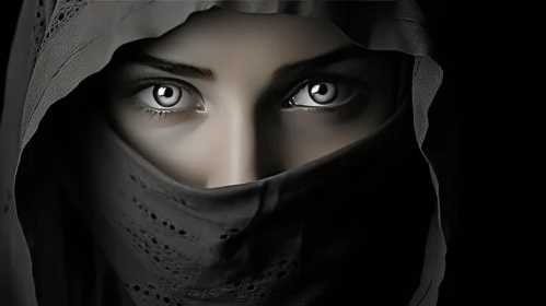 Intense Woman's Face in Black Hijab