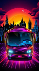 Night City Bus Neon Lights Illustration