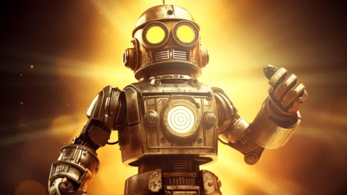 Steampunk Metal Robot with Golden Finish
