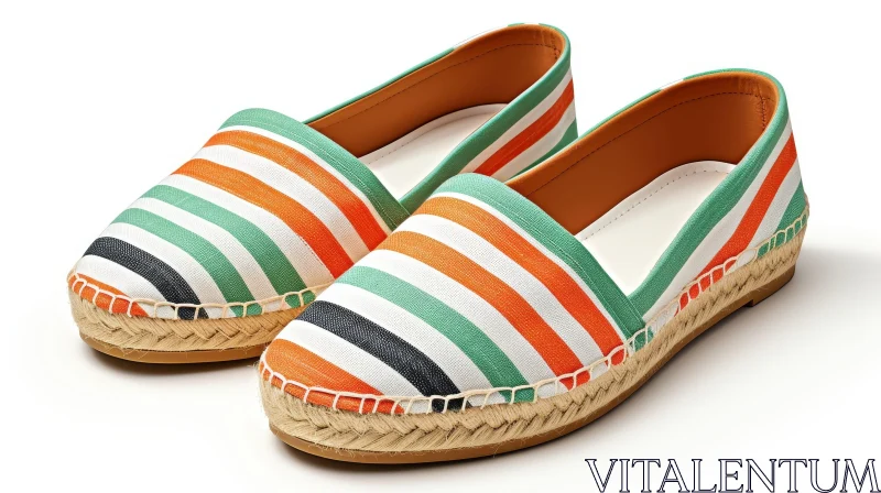 Striped Canvas Espadrille Shoes with Jute Rope Sole AI Image