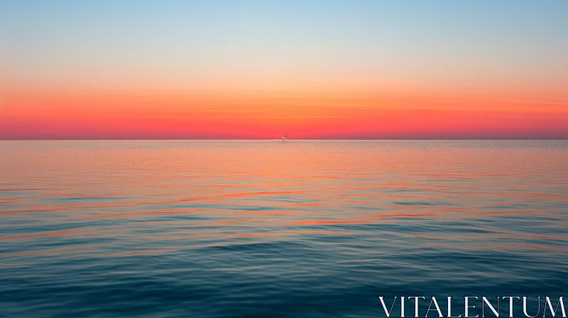 Tranquil Sunset Over Ocean with Boat AI Image