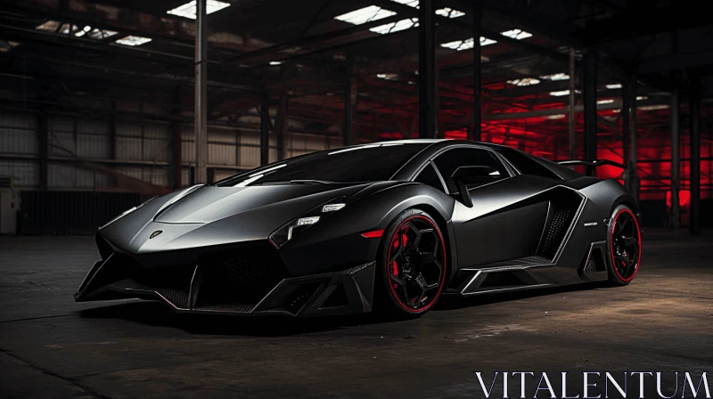Black Sports Car in Garage | Dark Silver and Red | Animal Intensity AI Image