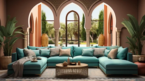 Blue Sofa Living Room with Moroccan Decor