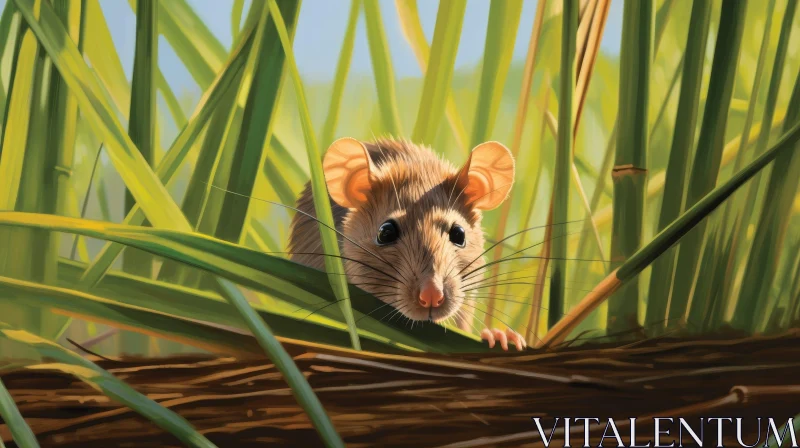 AI ART Brown Rat Peeking from Grass