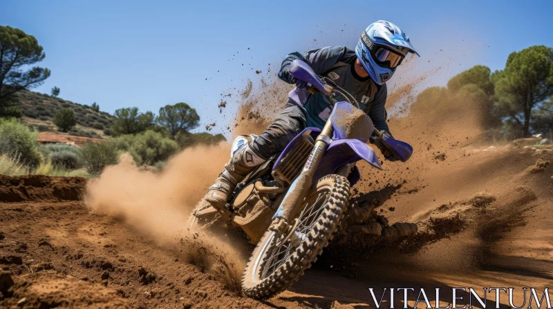 Exciting Dirt Bike Rider in Blue Jersey at Sandy Corner AI Image