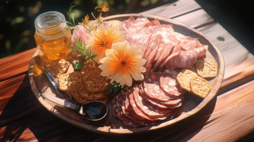 Exquisite Charcuterie Board with Cured Meats and Flowers