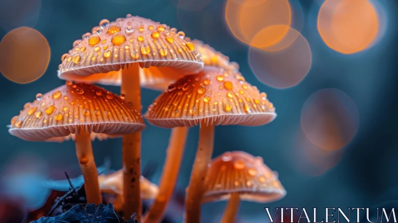 AI ART Orange Mushrooms with Raindrops - Nature Wonder